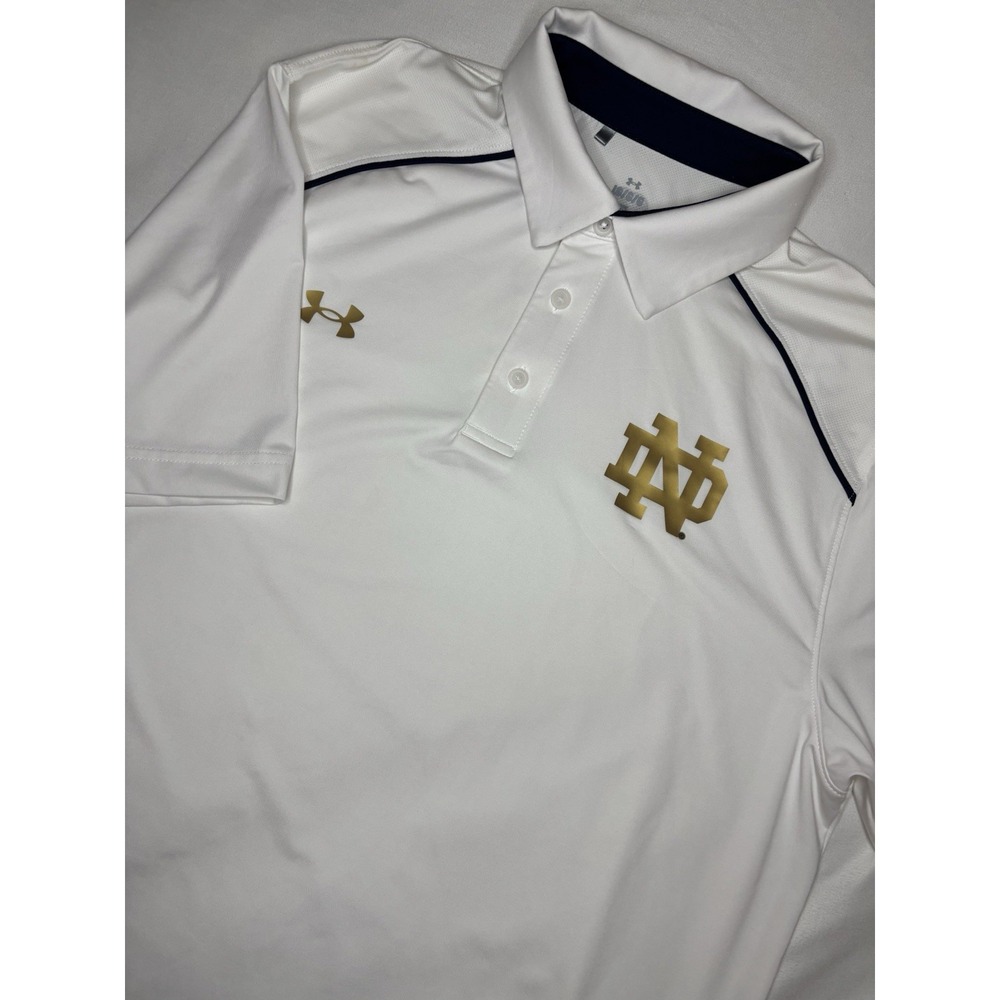 Notre Dame Under Armour Polo Shirt Aer Lingus Football Classic White Men Large